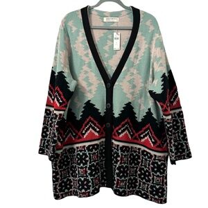 ANTHROPOLOGIE Aldomartins Alpine Cardigan Womens‎ Size 1X Wool Alpaca Fair Isle
